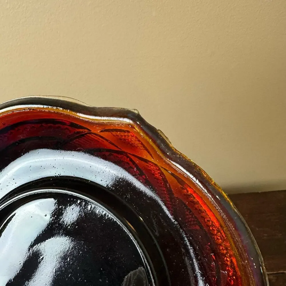 Vintage Depression Pressed Red Cadmium Glass Covered Butter Dish GLOWS